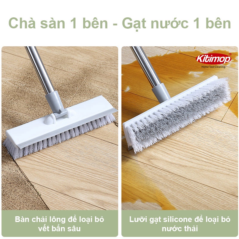 Cây chà sàn nhà tắm Kitimop-Z3 chổi cọ sàn và gạt nước nhà tắm đa năng 2 trong 1, cán thép không gỉ dài 120cm