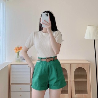 Áo len cộc tay cổ tròn trơn bassic