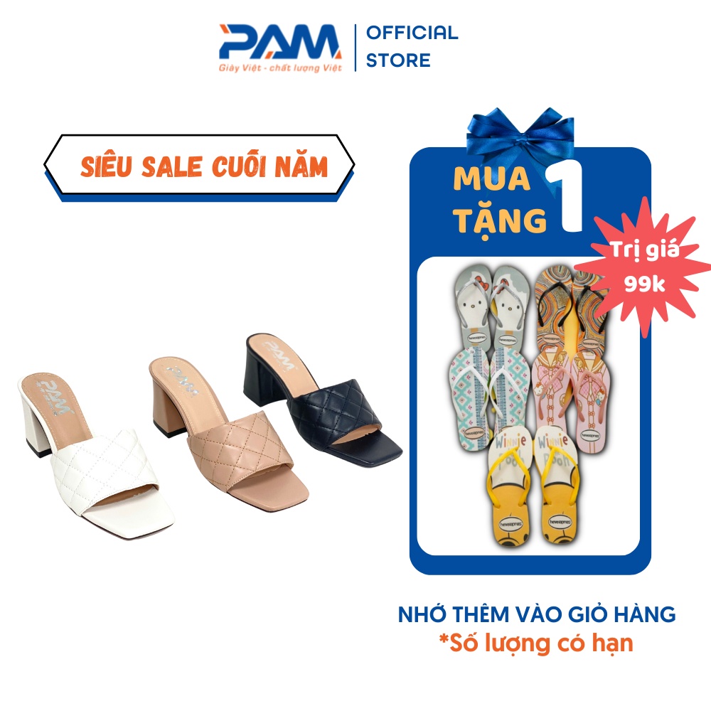 Guốc Cao Gót Nữ PAM Giày Việt - Chất Lượng Việt Hở Mũi Quai Ngang Lớn Kiểu Caro Đế Vuông 5cm - CGT409 - Size 36-39