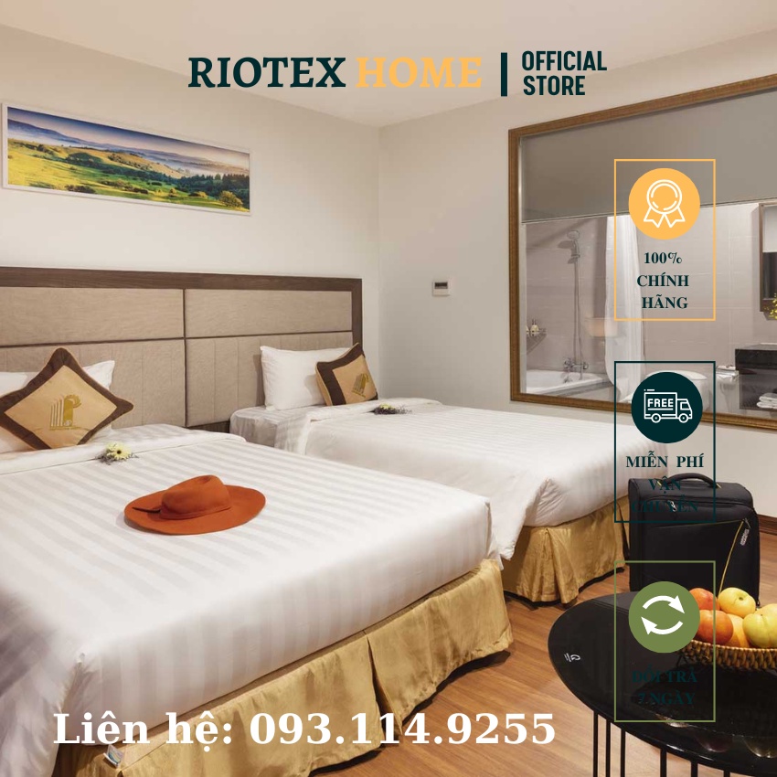 Drap-Ga Chuyên Dùng Khách Sạn Trắng Sọc 3cm Riotex, Vải T300 80% - 100% cotton, Chuyên Khách Sạn 3-5 Sao