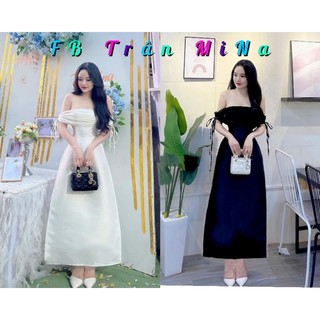 Đầm midi trễ vai rút dây 2 màu