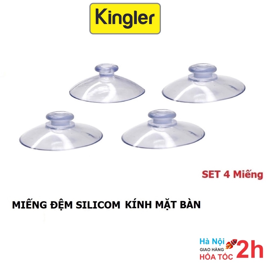 4 Miếng Silicon - Kingler, Hít 1 Mặt Giữa Kính Và Mặt Bàn, Kê Kính Mặt Bàn, Chống Xê Dịch Và Trơn Trượt Mặt Kính. 5506