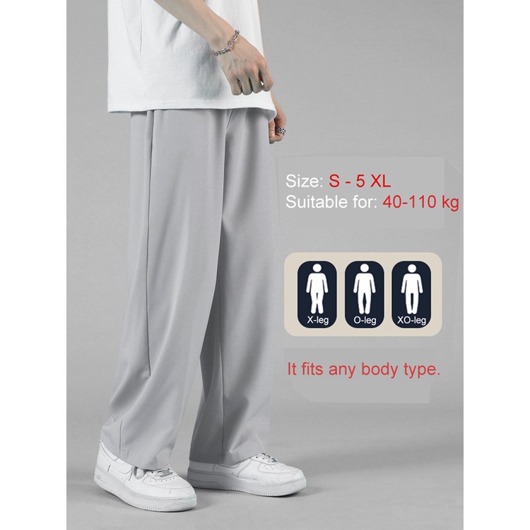 ❉✾☇Quần Joggers & Quần Thể Thao Ống Rộng Cắt Thẳng Bằng Lụa Lạnh Mỏng Kích Thước S-5XL Phong Cách Hip Hop Plus Size Cho Nam