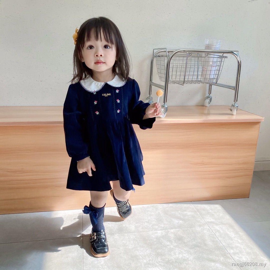 Váy Bé Gái Màu Tím Váy Đen◎Đầm Hàn Quốc Màu Trơn Thời Trang Xuân Thu Mới Cho Bé Gái