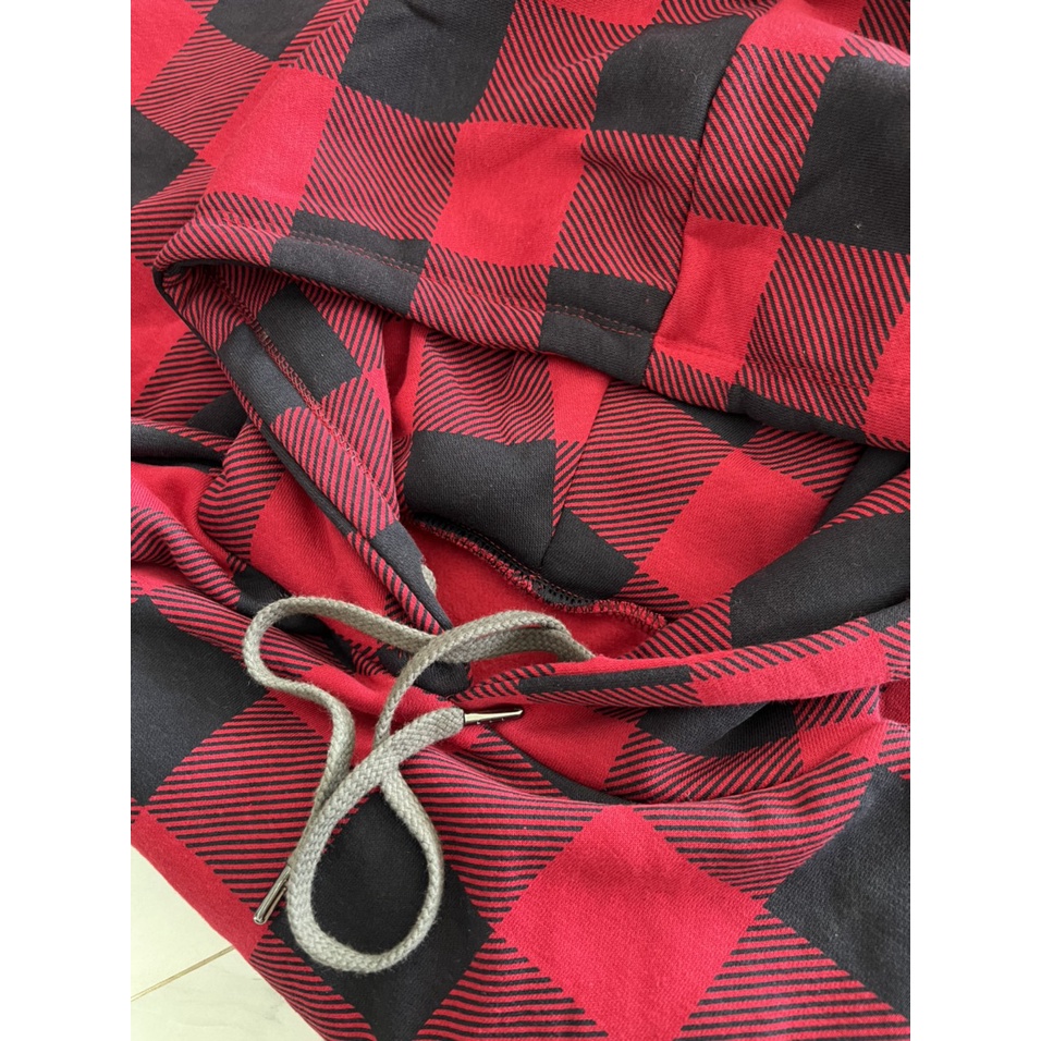 Hoodie Nam Nữu Caro Đỏ Unĩe Dáng Rộng Mũ To Túi Bụng Uzzlang Năng Động Trẻ Trung