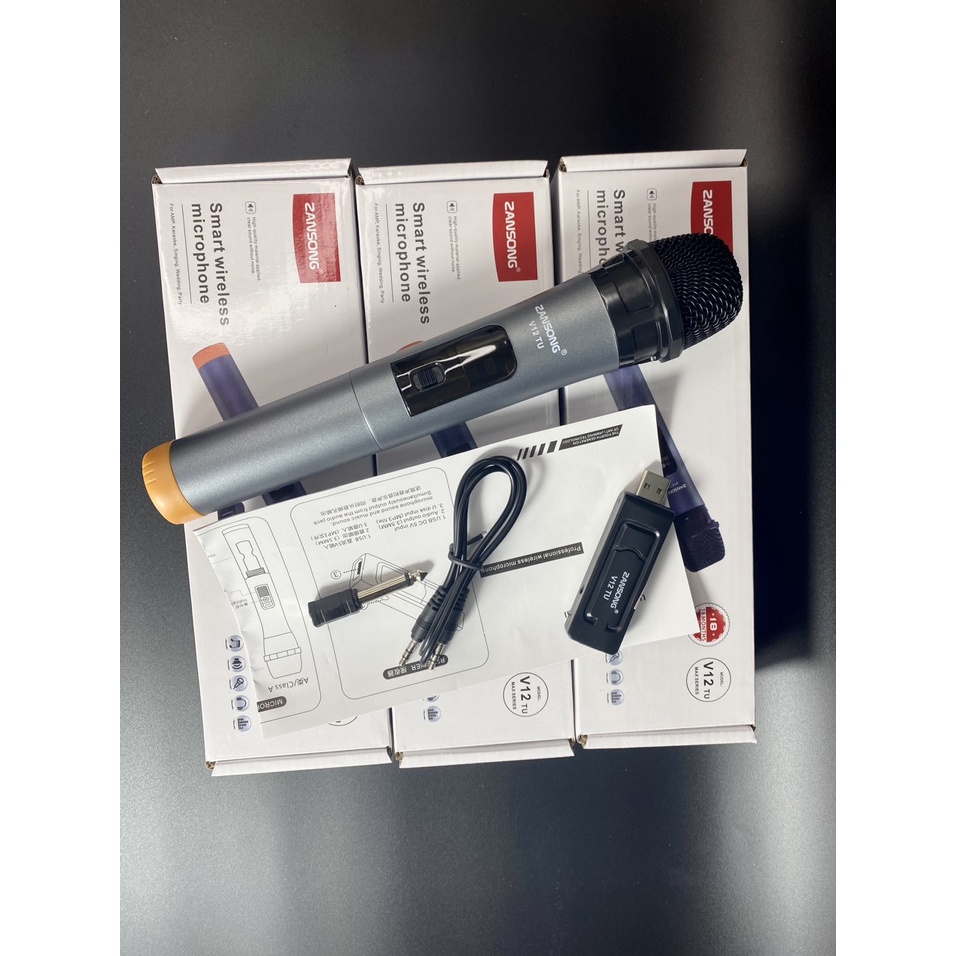 Micro không dây V12 cao cấp hát Karaoke cực hay - Dùng cho âm ly, loa bluetooth, loa kẹo kéo,bảo hành 6 tháng
