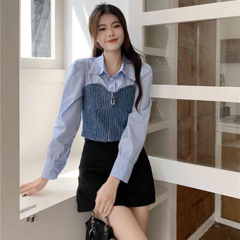 Áo Sơ Mi Denim Tay Dài Phối Màu Phong Cách Thời Trang Cá Tính Trẻ Trung Hàng Quảng Châu Loại 1 Chất Đẹp