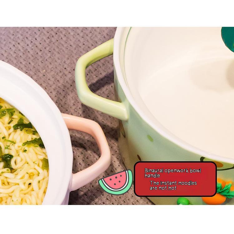 Bát Gốm Ăn Mì Trái Cây Tức Thì Với Nắp Đậy Tai Đôi Dễ Vệ Sinh Nhiệt Độ Cao Có Thể Dùng Trong Lò Vi Sóng