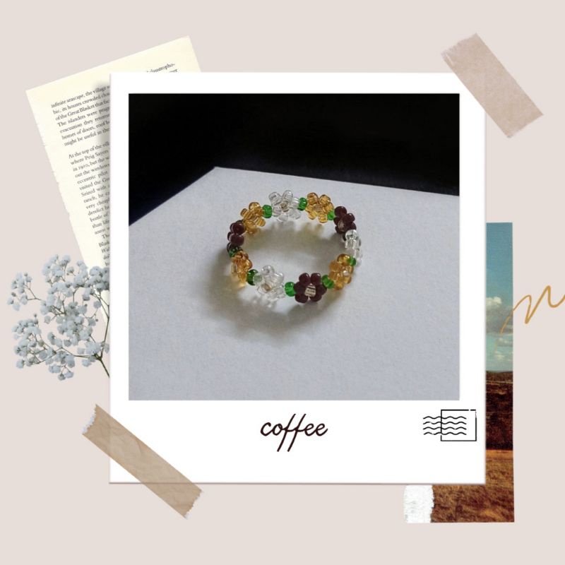 Nhẫn hạt cườm kết hoa nhí kiểu Hàn|beaded flower ring