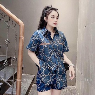 𝗩𝗶𝗱𝗲𝗼 𝗔̉𝗻𝗵 𝗧𝗵𝗮̣̂𝘁 ✔ set bộ sơ mi bò họa tiết chữ mix quần short đùi