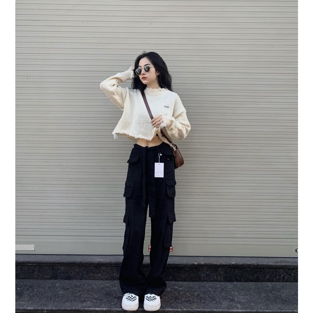 Áo len croptop dài tay dáng rộng hàng quảng châu phong cách hàn quốc mã Aolencroptopdetkim201_2K1