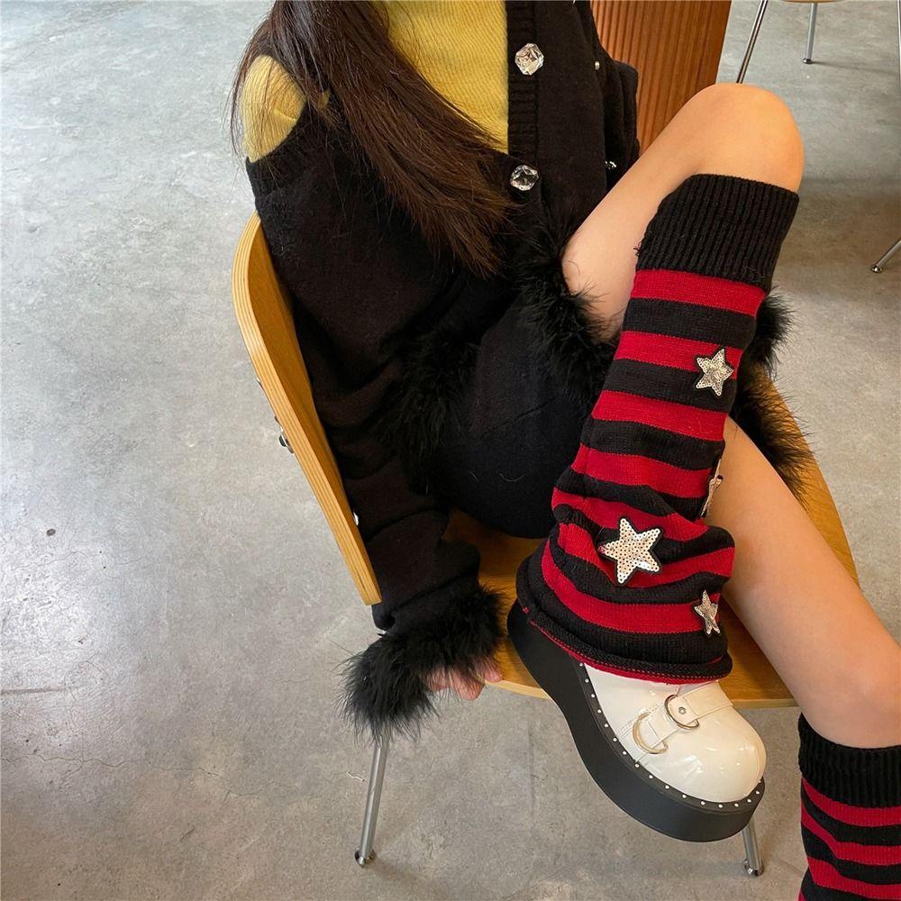 FALLFORBEAUTY Vớ Ống Trung Họa Tiết Kẻ Sọc / Ngôi Sao Phong Cách Gothic Thời Trang Thu Đông Cho Nữ