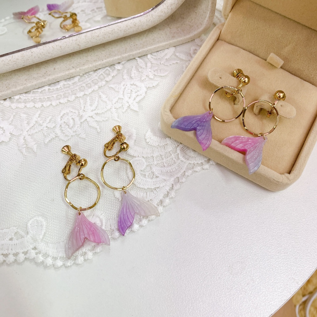 Khuyên tai kẹp không bấm lỗ chốt điều chỉnh K261 bằng hợp kim mạ vàng hình đuôi cá dáng midi Leous Accessories