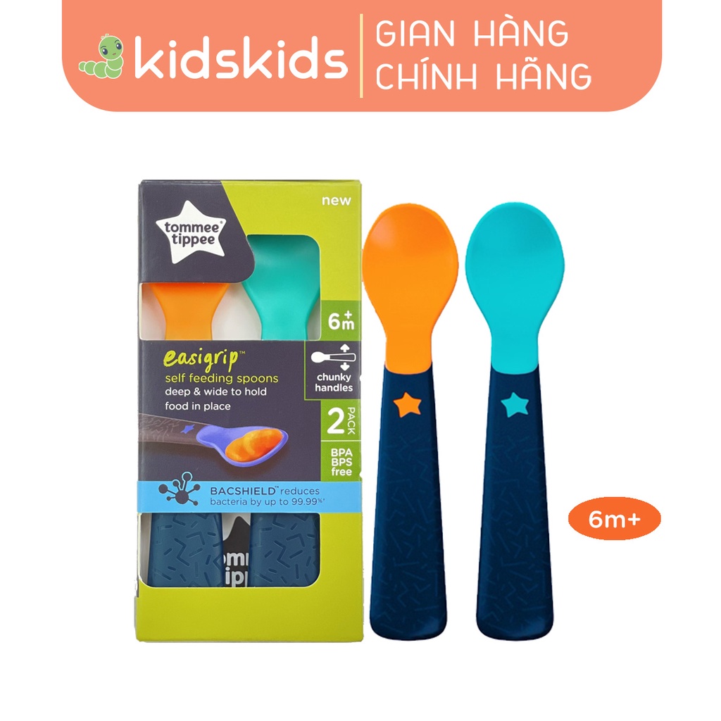 Thìa Tập Ăn Bề Mặt Kháng Khuẩn Cho Bé Tommee Tippee Easigrip Từ 6 Tháng (Set 2 Cái, Tách Lẻ)