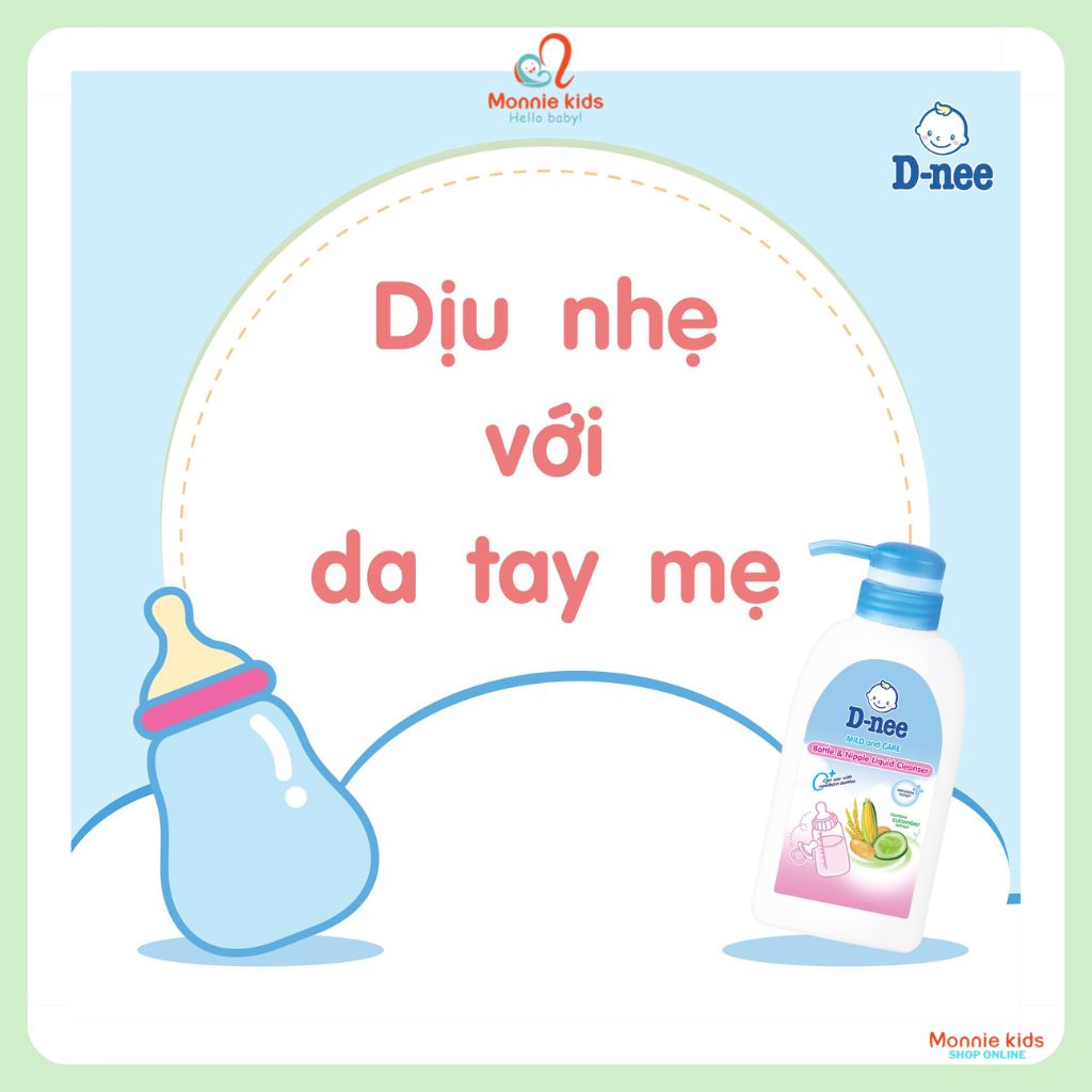 Nước rửa bình sữa cho bé Dnee chai 500ml, nước rửa bình sữa từ thiên nhiên - Monnie Kids