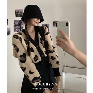 Cocorygirl Áo Khoác Cardigan Dệt Kim Cổ Chữ V Dáng Rộng In Họa Tiết Da Báo Kiểu Retro Hàn Quốc Cho Nữ