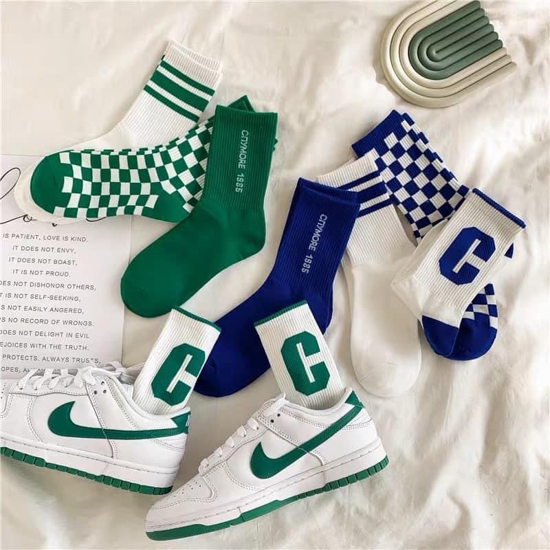 SET 10 ĐÔI TẤT CỔ CAO TÔNG MÀU XANH CHỮ C