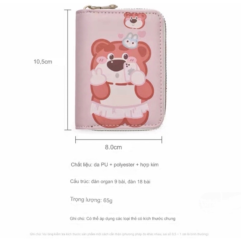 Ví mini cầm tay nữ hoạ tiết gấu dâu lotso Túi đựng thẻ hoạt hình dễ thương dung tích lớn siêu nhỏ gọn