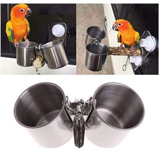Chim cốc uống nước đôi cốc cho ăn bằng thép không gỉ có kẹp lồng vẹt đứng cốc uống nước cho chim để cho ăn đồ dùng cho chim cốc cho chim ăn
