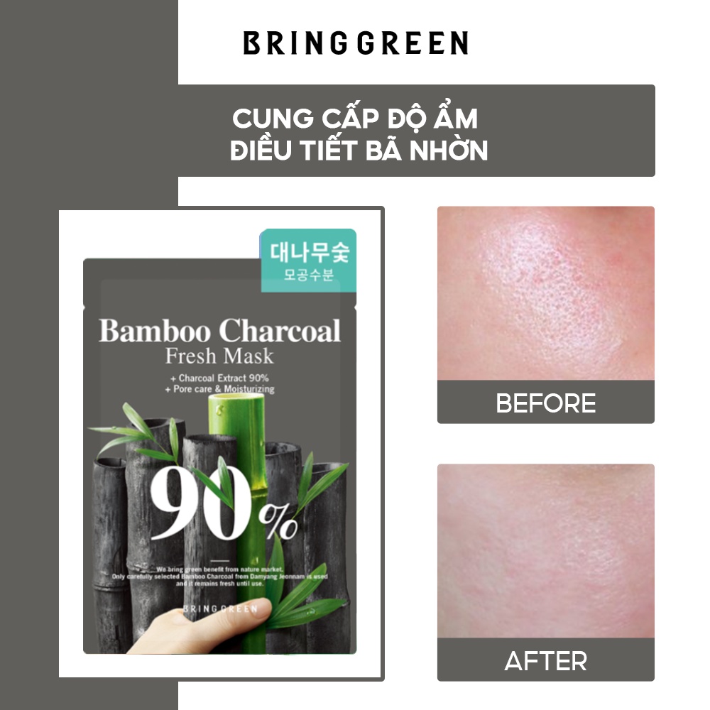 Mặt Nạ Than Tre Dưỡng Da Bring Green Charcoal 90% Fresh Mask 20g (10pcs)