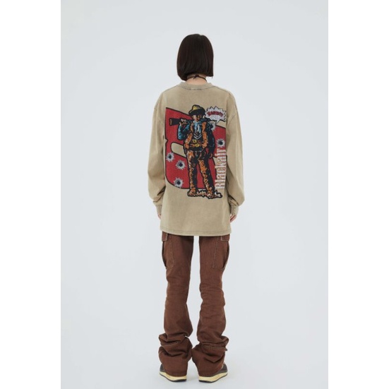 Áo thun dài tay BLACK AIR COWBOY - Áo long sleeve retro vintage wash