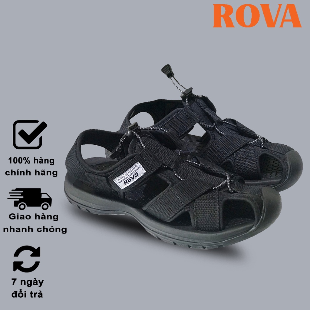 Sandal Nam Rova Đế Cao Su Quai Dù Bít Mũi - RV626 Đen