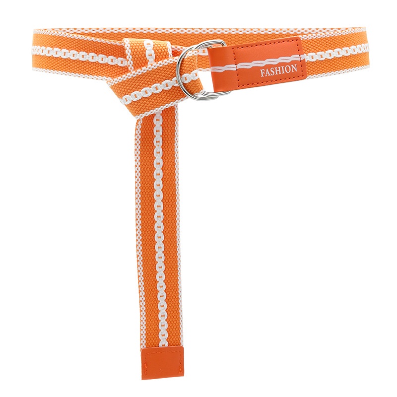 Thắt Lưng Vải Canvas Hai Vòng Khóa Dài Kẻ Sọc Màu Sắc Tương Phản Nghệ Thuật Cho Nữ