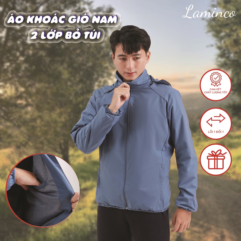 Áo khoác gió nam trơn 2 lớp mỏng chống nắng nước, cản bụi thông thoáng v353