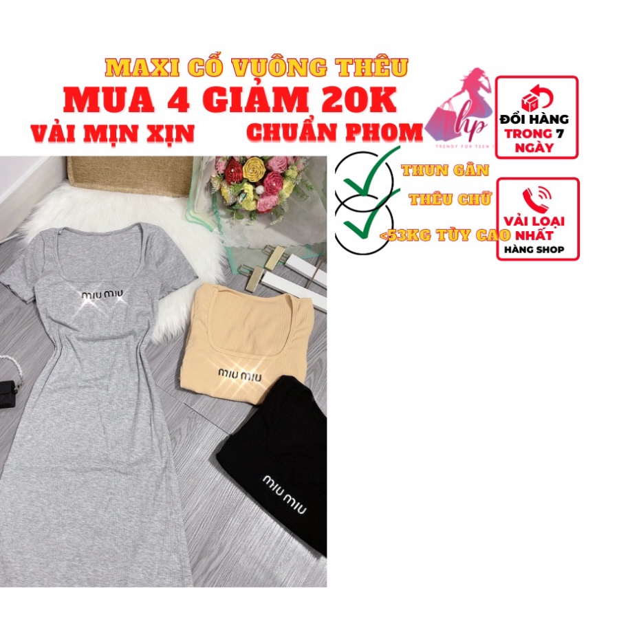 Váy đầm maxi dài nữ ôm body cổ vuông tay ngắn thun gân xịn thời trang dự tiệc sexy phong cách hàn -VD29  - mm