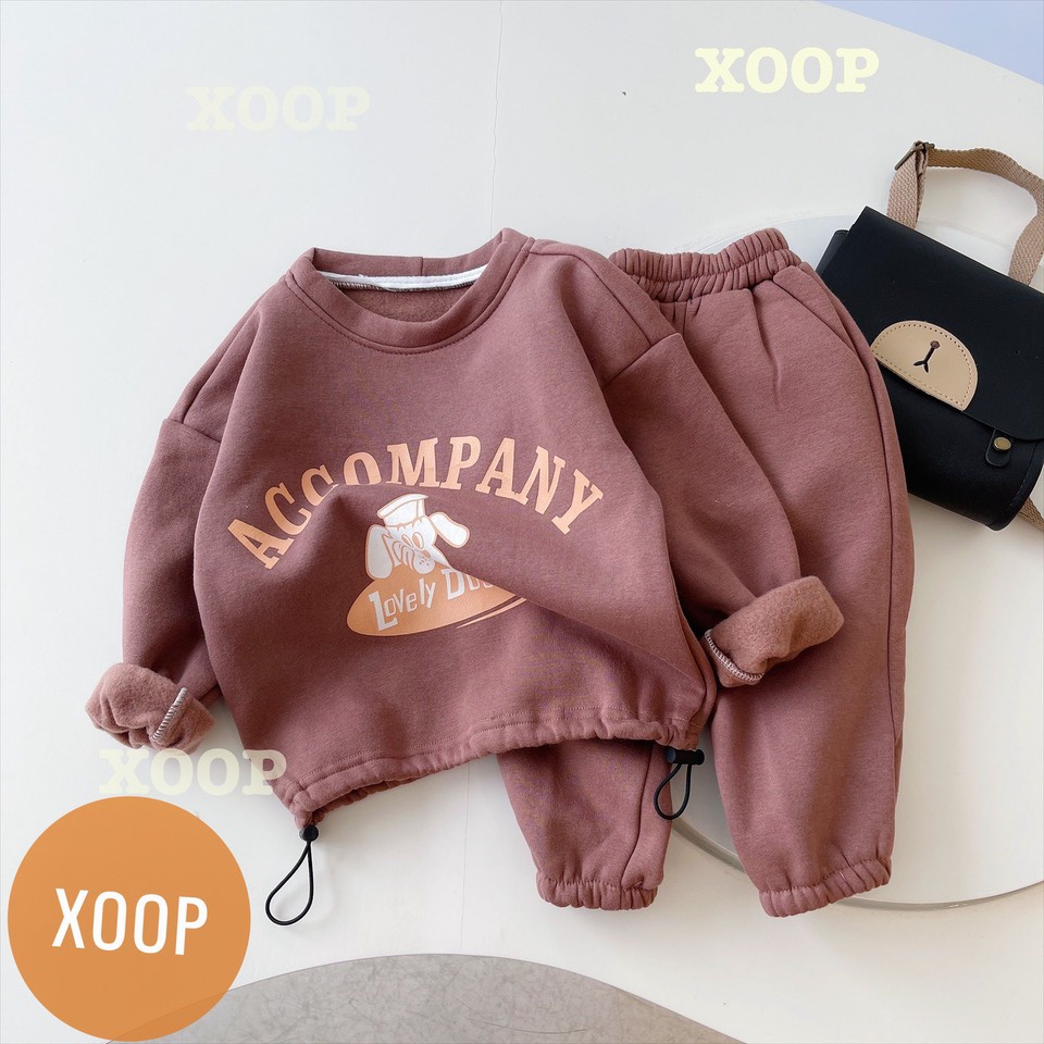 Bộ nỉ dài tay có dây rút in họa tiết ACCOMPANY cho bé ( cân nặng từ 11-28kg) BD19