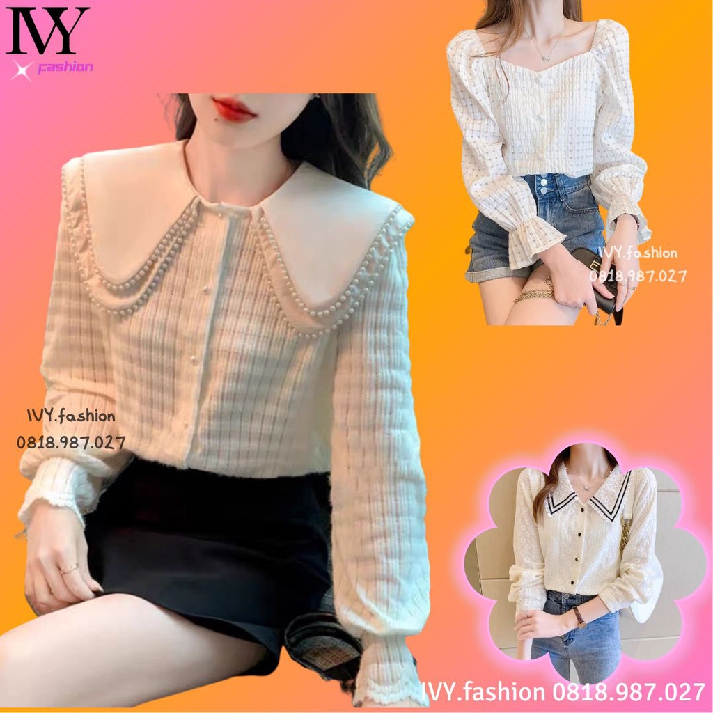 áo kiểu nữ đẹp hàn quốc ✅ lụa Hàn ✅ tay dài sơ mi công sở nữ rẻ đẹp 🔥Quảng Châu🔥trắng đen bánh bèo cổ bèo cổ V bigsi