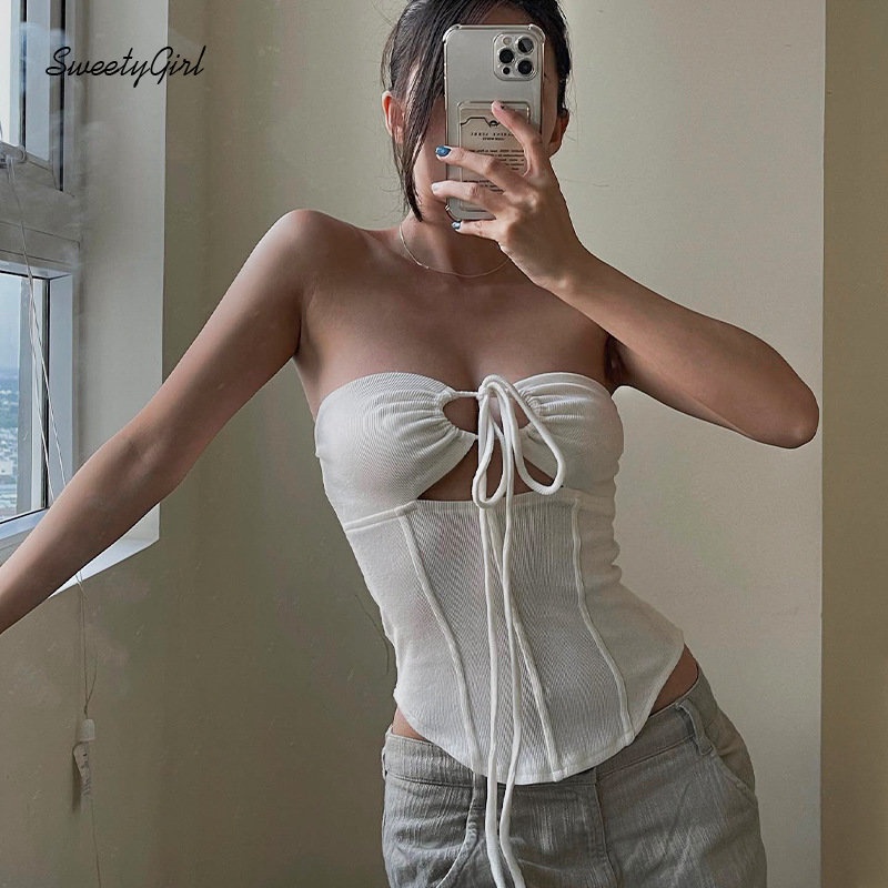 MsMona Áo Tank Top Hai Dây Dáng Ôm Khoét Vai Màu Trơn Thời Trang 2022 Y2k Quyến Rũ Cho Nữ