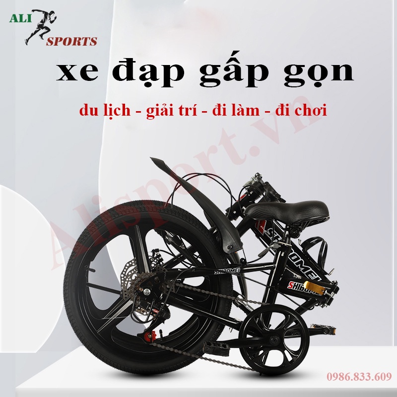 Xe đạp gấp Shibomei bánh 20inch, có chắn bùn và ghế ngồi sau - xe đạp số siêu nhẹ, tiện lợi