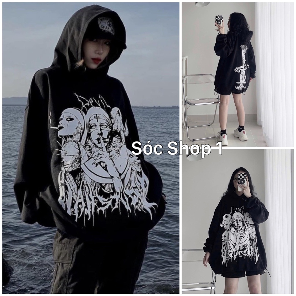 Áo Hoodie Nỉ Devil Mặt Quỷ Màu Đen, Áo Nỉ 5 Cô Y Tá Mặc Ngầu Phong Cách Hàn Quốc