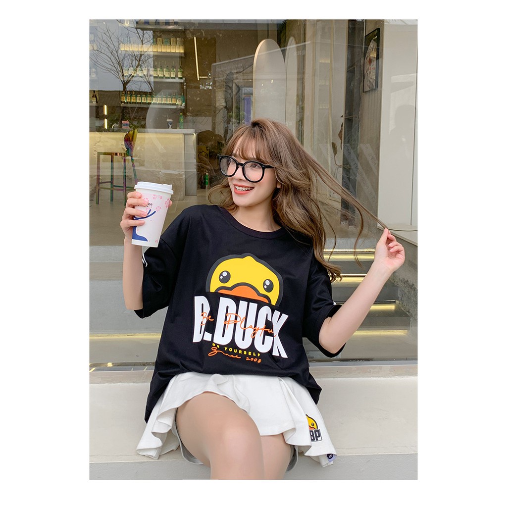 Áo thun nữ tay lỡ phông form rộng dáng Unisex - Mẫu Vịt B.Ducky Chất Cotton 100%