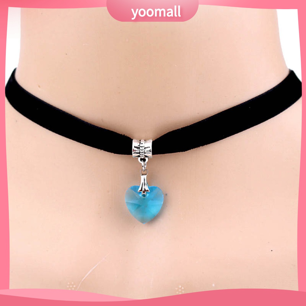Vòng Cổ Choker Dây Nhung Mặt Trái Tim Đính Đá Phong Cách Gothic