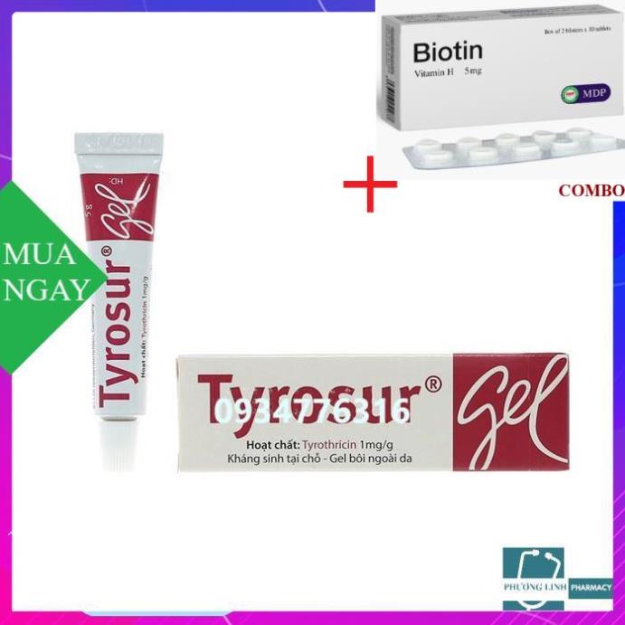 Combo Biotin 5mg+ GEL BÔI DA TYROSUR tuysp 5g