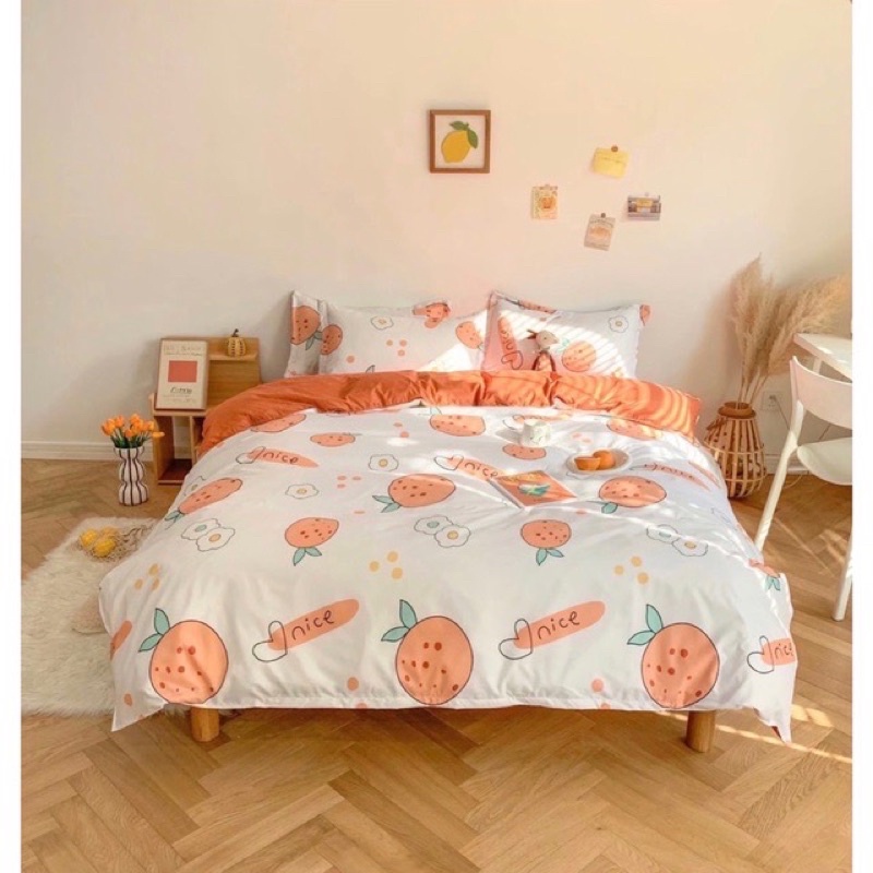 Bộ Drap & Chăn Phao Cotton Poly Quả Cam