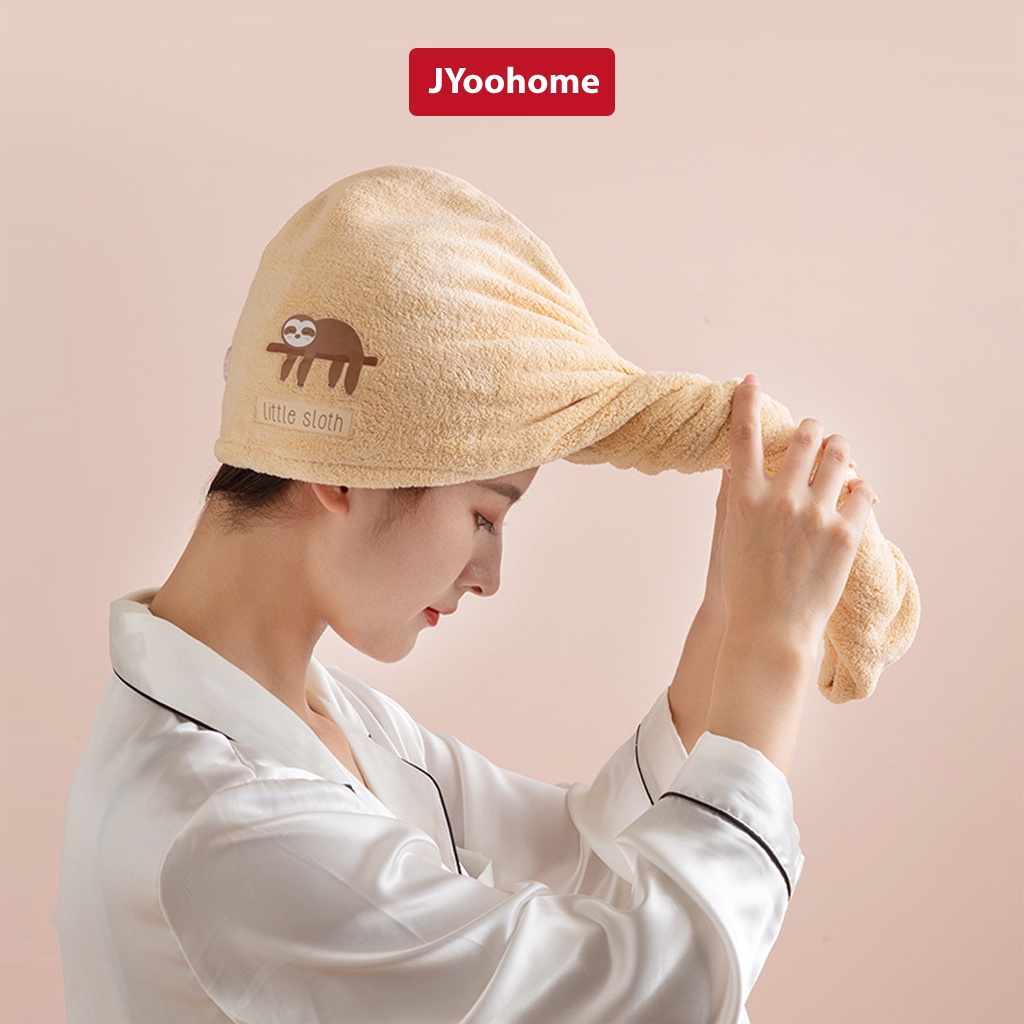 Khăn Quấn Tóc Ủ Tóc Nhanh Khô Jyoohome Chất Liệu Cotton Mềm Mại Thấm Hút Tốt Khăn Cuốn Tóc 2 Lớp Có Nút Cài