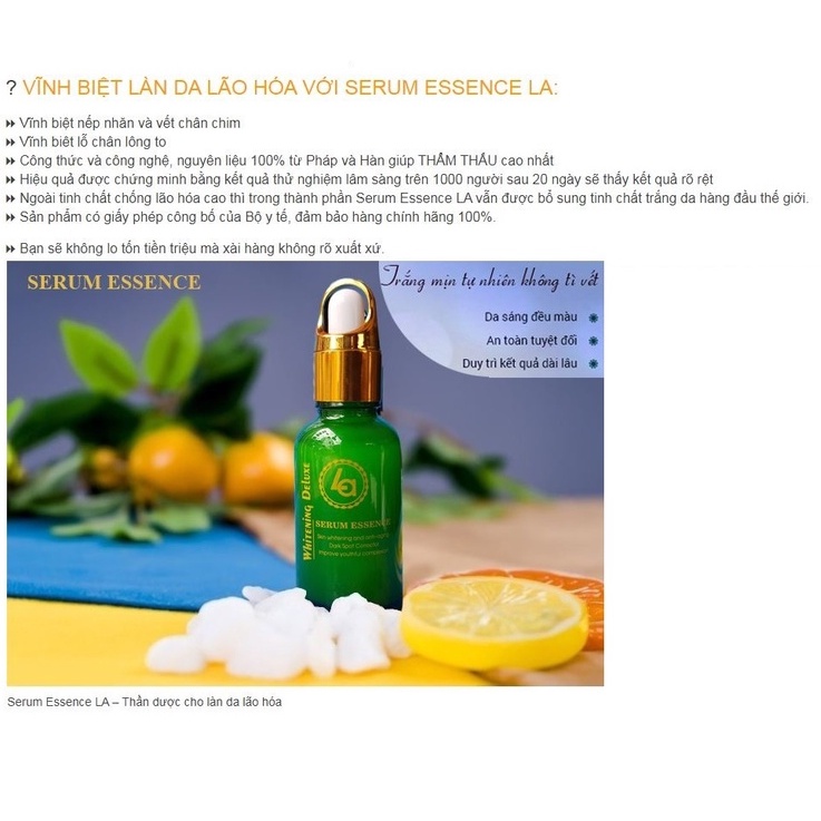 Serum Essence ngăn ngừa nám sạm - tàn nhang - dưỡng trắng da Deluxe LA 30ml
