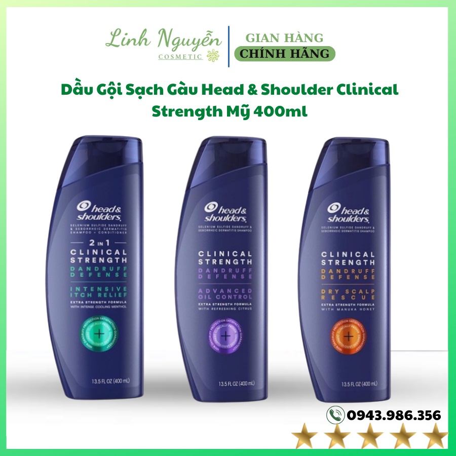 Dầu Gội Sạch Gàu Head & Shoulder Clinical Strength Mỹ 400ml (da đầu khô,da dầu và giảm ngứa chuyên sâu) | BigBuy360 - bigbuy360.vn