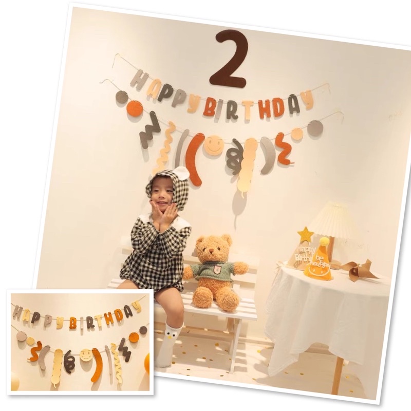 Dây chữ Happy Birthday vải dạ phong cách Hàn Quốc, hoạ tiết dễ thương