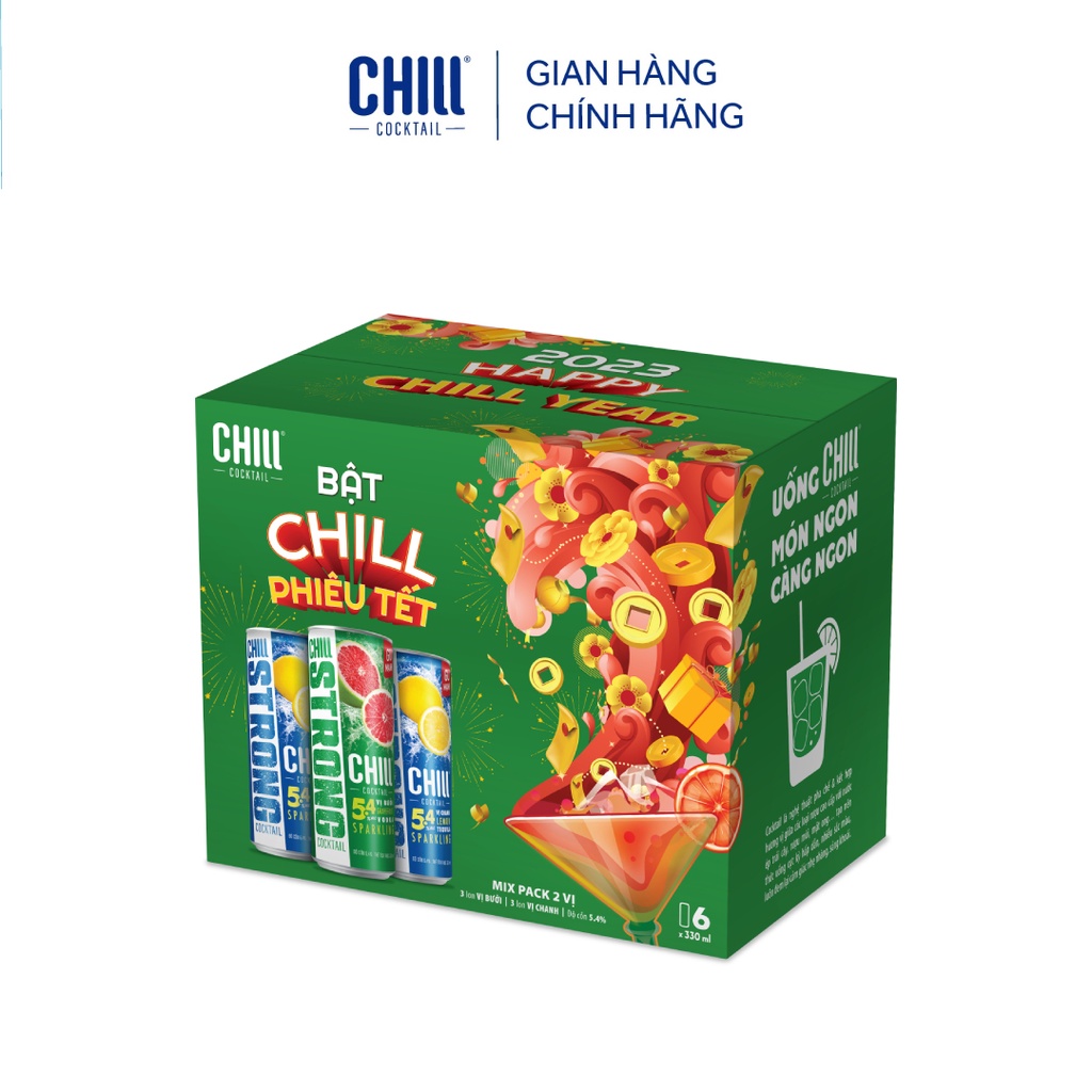 Thùng 6 lon Chill Cocktail Strong mix vị Bưởi Vodka & Chanh Tequila (330ml/lon)