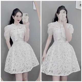 Váy thiết kế nơ cổ ren hoa tiểu thư siêu đẹp
