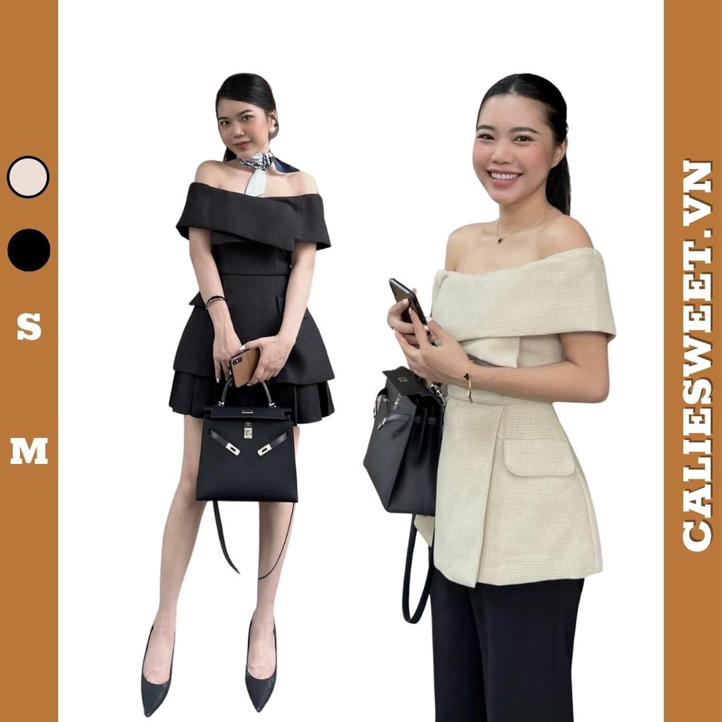 Áo trễ vai thiết kế Caliesweet áo trễ vai vạt chéo sang chảnh 2 size S M