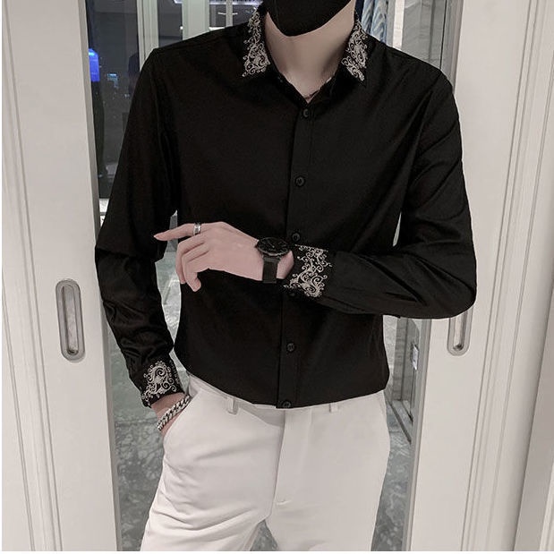 Baju kameja lelaki trendbaju putih lelaki kemejaShirts Áo Sơ Mi Nam Dài Tay Thêu Mỏng Chất Lượng Cao
