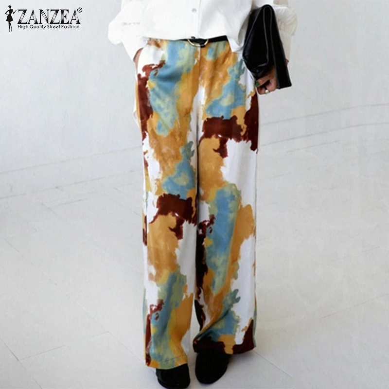 Quần dài ZANZEA ống rộng họa tiết rằn ri thời trang dành cho nữ