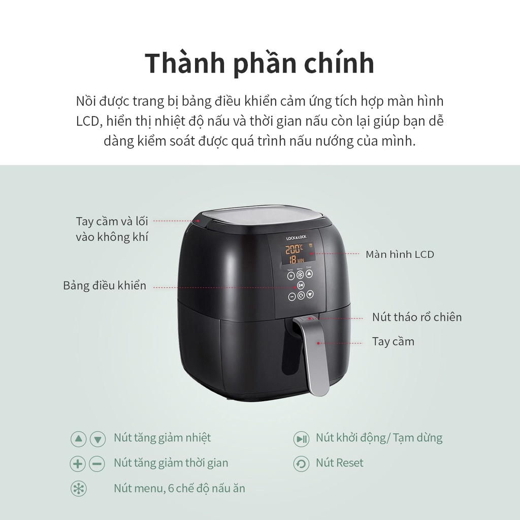 Nồi chiên không dầu LocknLock Digital Eco fryer dung tích 3L ECF-300B điều chỉnh cảm ứng - K-MALL