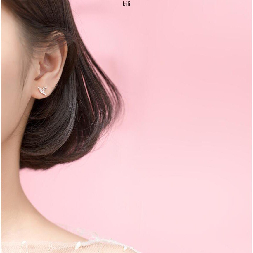 Bông Tai Mạ Bạc 925 Hình Cỏ Bốn Lá Đính Đá Zircon Dễ Thương