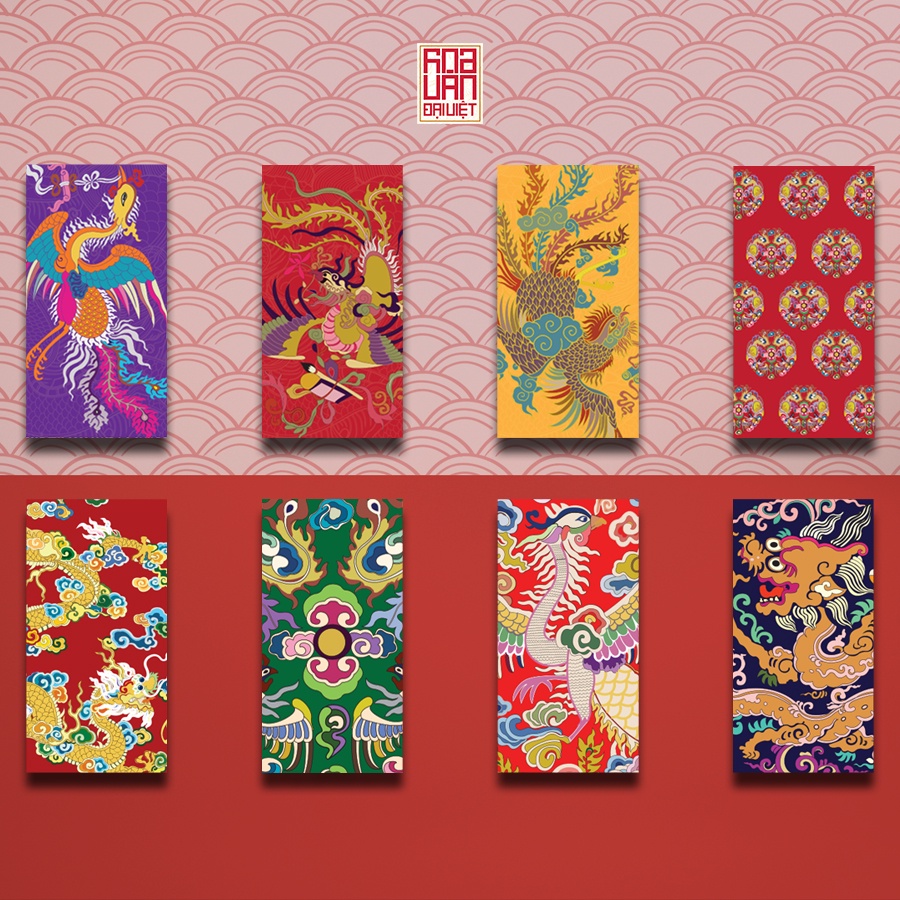 Lì xì - 16 chiếc lì xì Hoa Văn Đại Việt 2023 | Đựng tiền, đựng thư - Combo 16 chiếc|8 mẫu hoa văn mỗi mẫu 2 chiếc